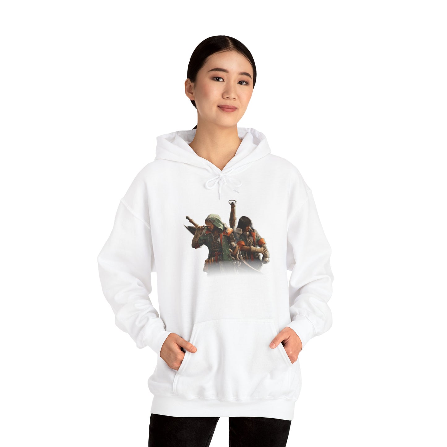 White Monster Hunter Wilds Hoodie – Rathalos & Hunter