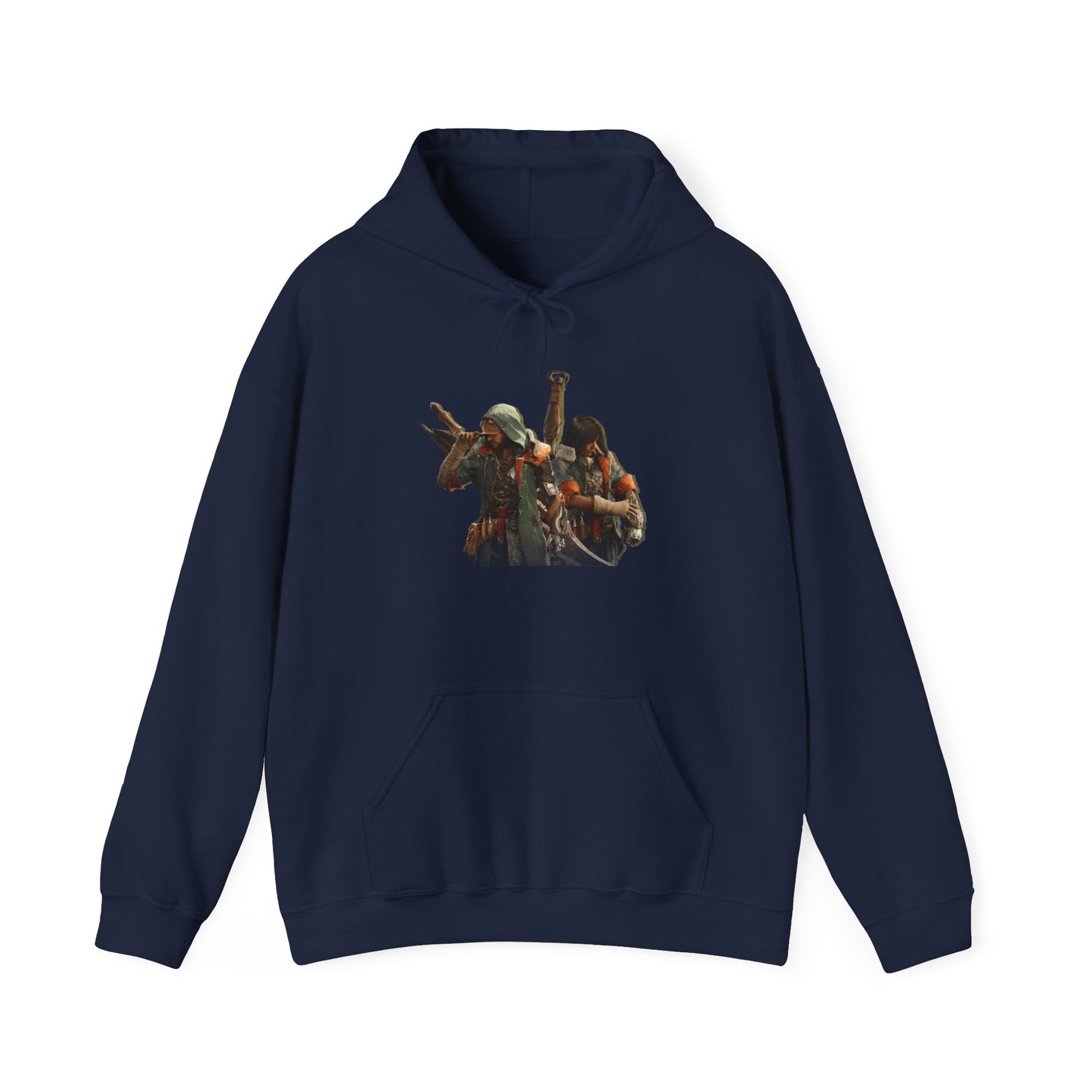 Navy Blue Monster Hunter Wilds Hoodie – Rathalos & Hunter