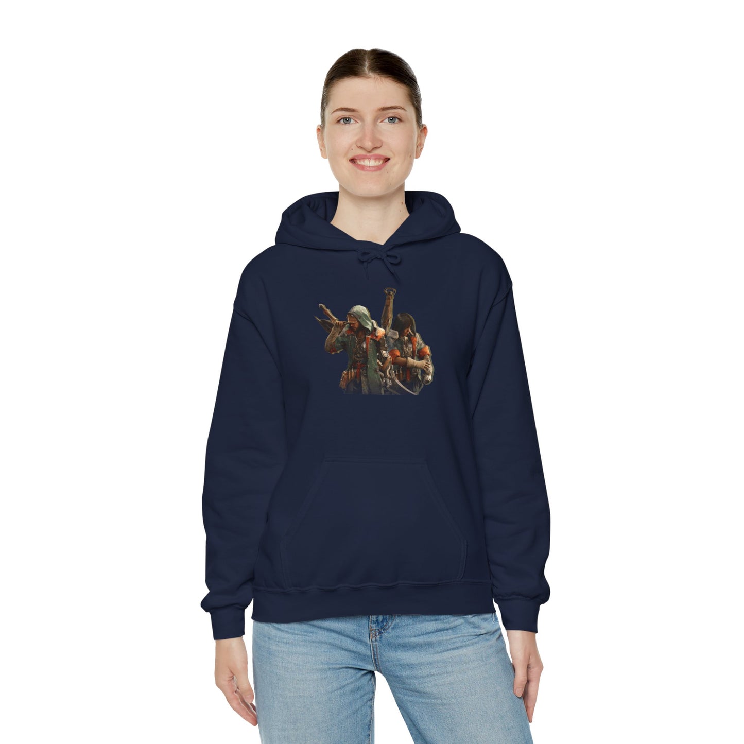 Navy Blue Monster Hunter Wilds Hoodie – Rathalos & Hunter