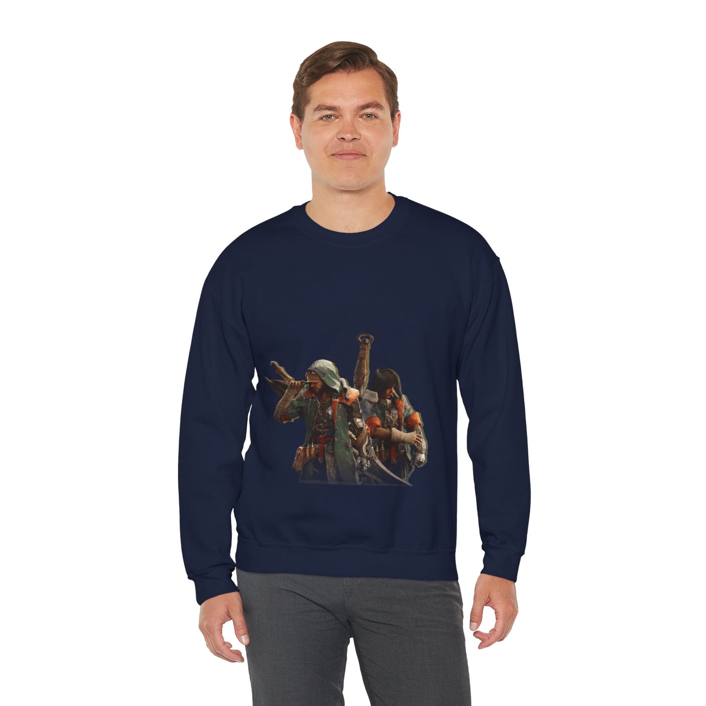 Navy Blue Monster Hunter Wilds Sweatshirt – Rathalos & Hunter