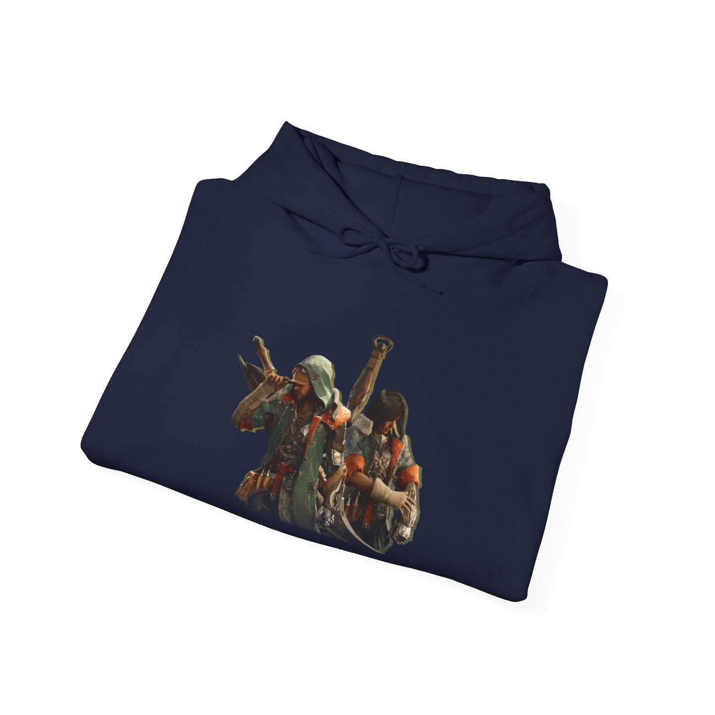 Navy Blue Monster Hunter Wilds Hoodie – Rathalos & Hunter