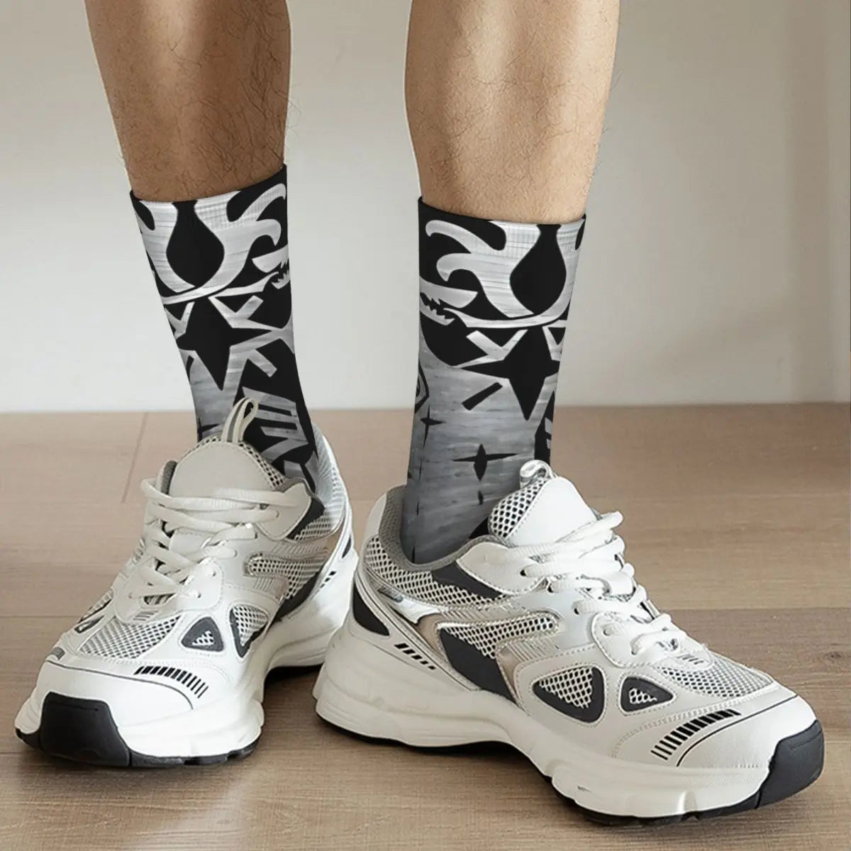 Tribal Wyvern Socks – Black & Silver Monster Hunter