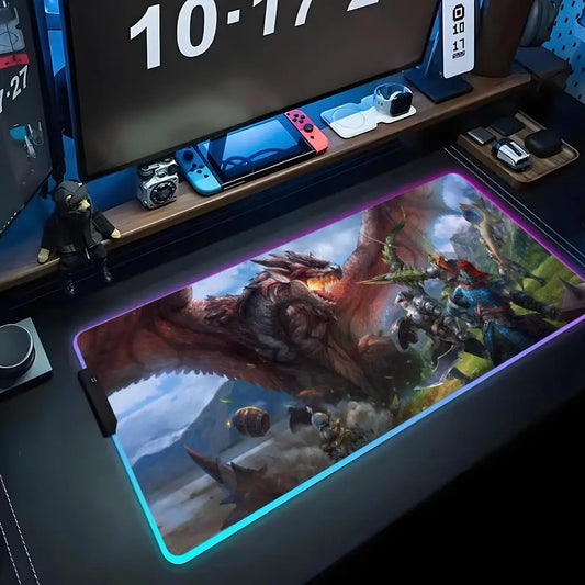 Monster Hunter: Wilds LED Mouse Pad - Epic Dragon Hunt Scene