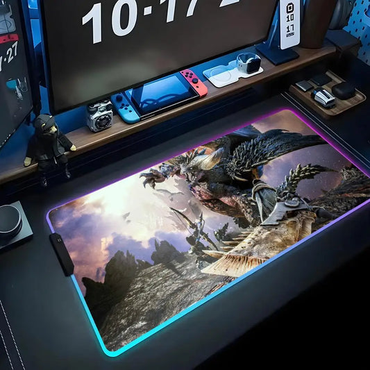 Monster Hunter: Wilds LED Mouse Pad - Majestic Dragon Battle Scene