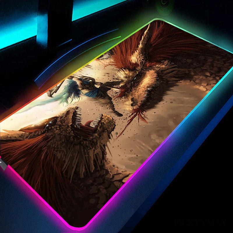 Monster Hunter: Iceborne RGB XXL Gaming Mouse Pad - The Battle of Behemoths