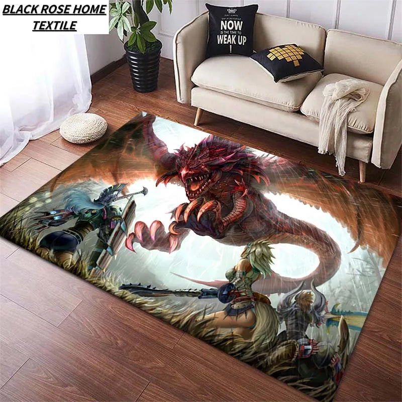 Monster Hunter Rathalos Floor Mat – Epic Fire-Breathing Dragon Battle