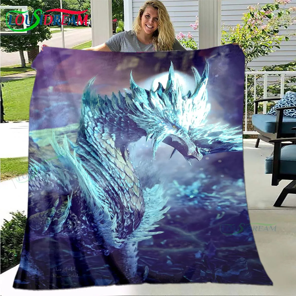 Monster Hunter: Iceborne – Frost Dragon Blanket - Blue & Purple