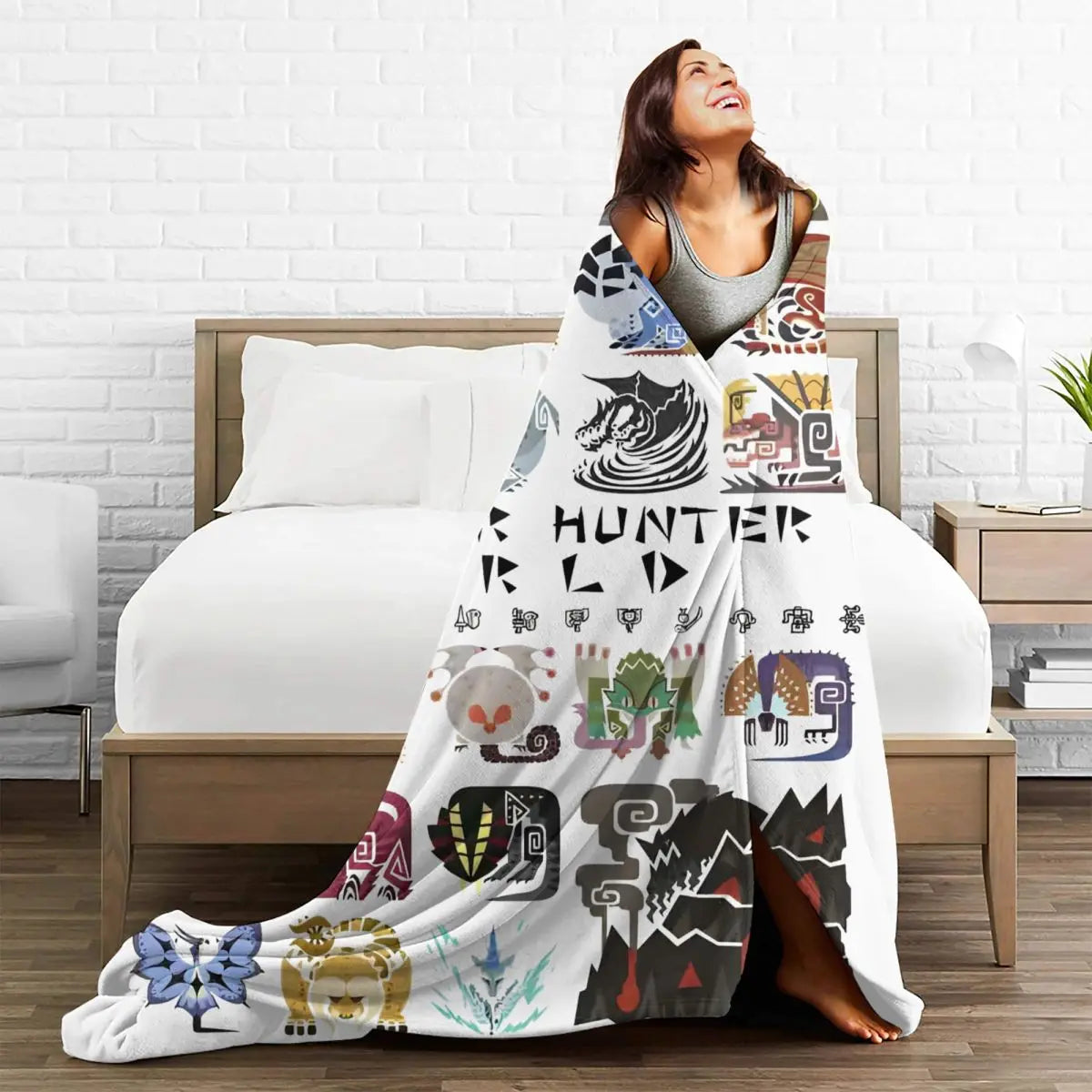 Monster Hunter World 30 Monster Logo Blanket - White