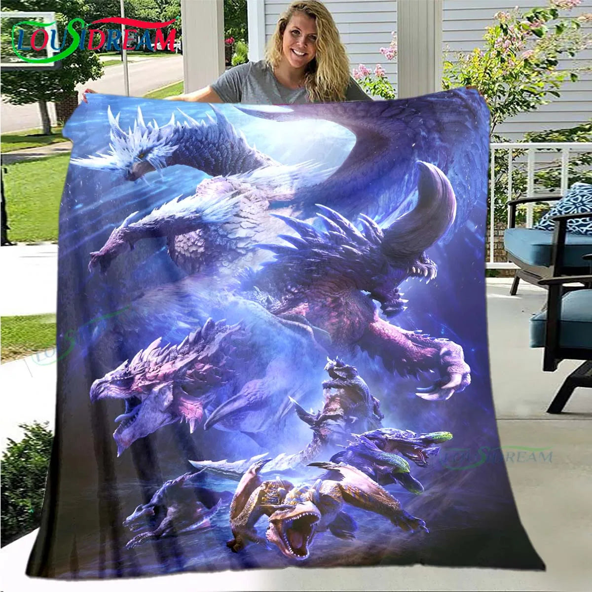 Monster Hunter World Iceborne Blanket - Blue & White