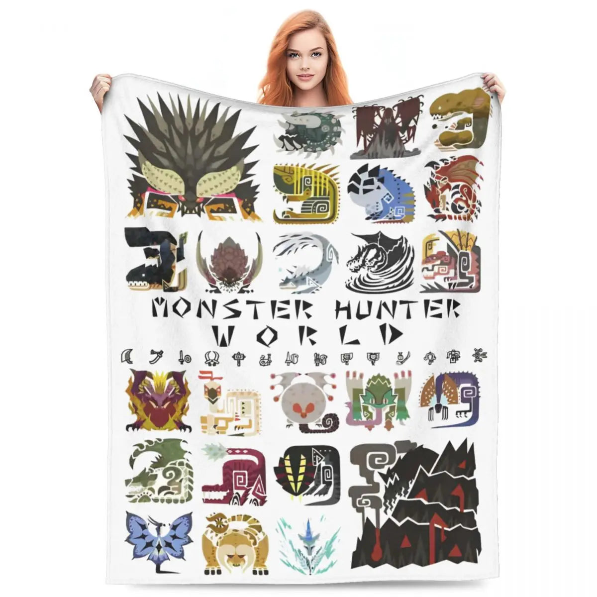 Monster Hunter World 30 Monster Logo Blanket - White