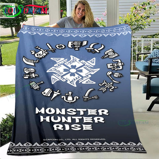 Monster Hunter: Rise Tribal Emblem Blanket - Blue & White