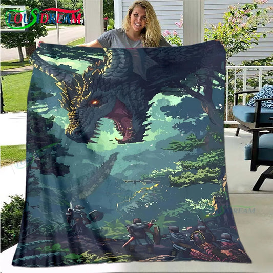 Monster Hunter Dragon Hunter Blanket - Epic Battle in the Wilderness