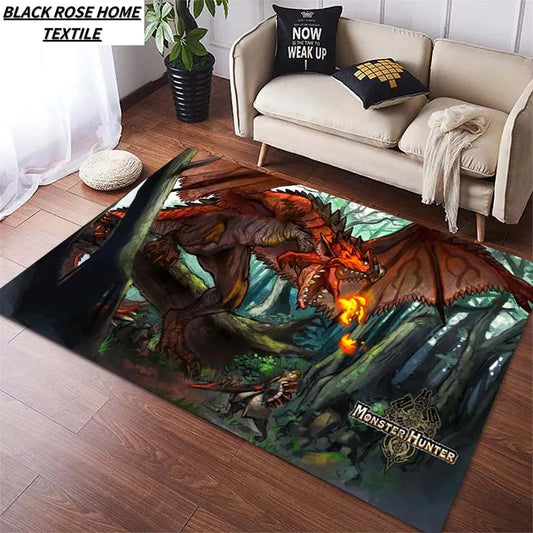 Monster Hunter Rathalos Floor Mat – Epic Fire-Breathing Dragon Battle