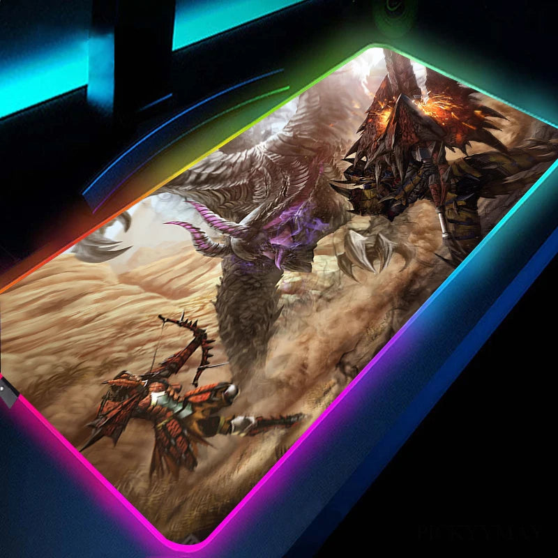 RGB XXL Gaming Mouse Pad - Epic Monster Hunter Duel in the Desert