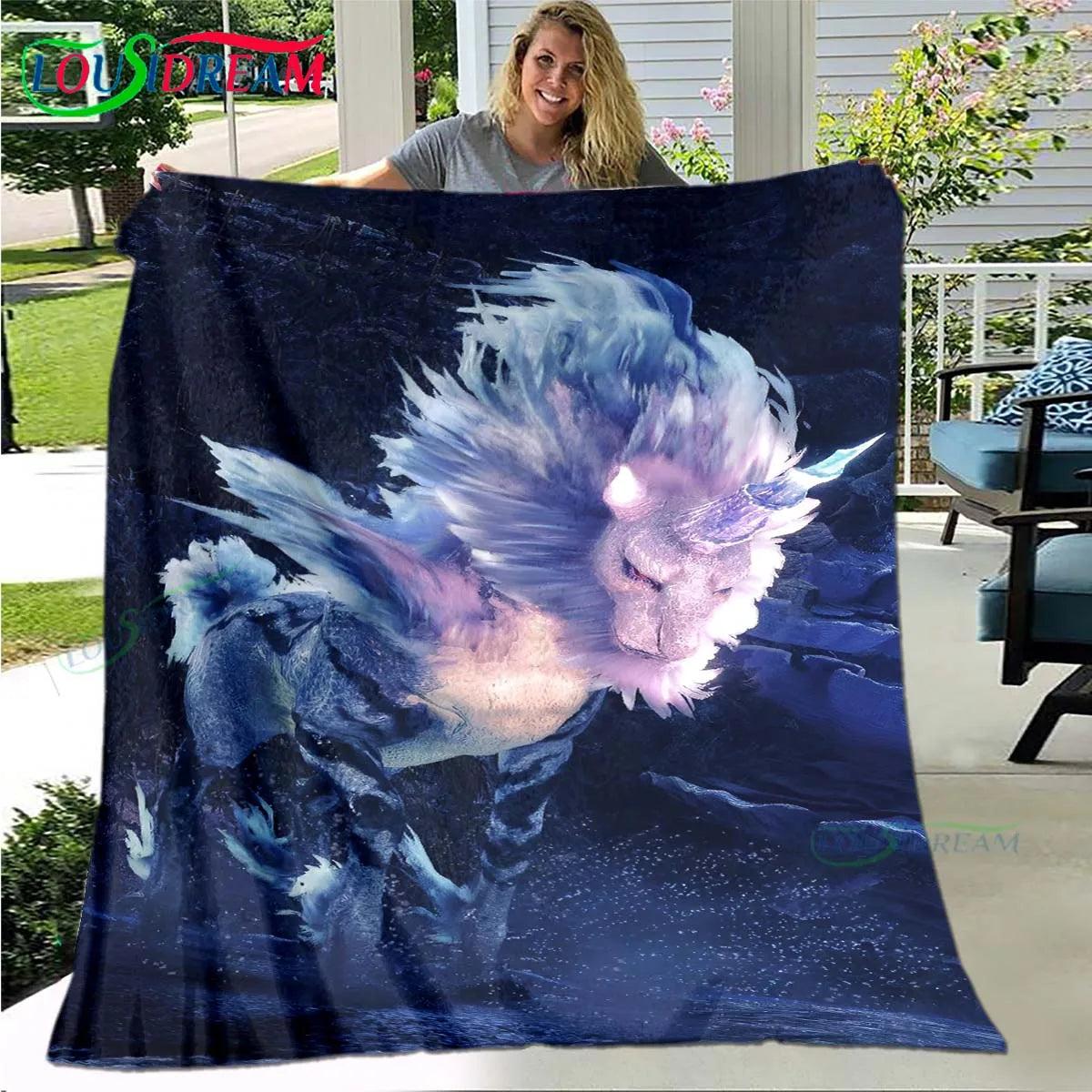 Monster Hunter: Iceborne Majestic Beast Blanket - Blue & White