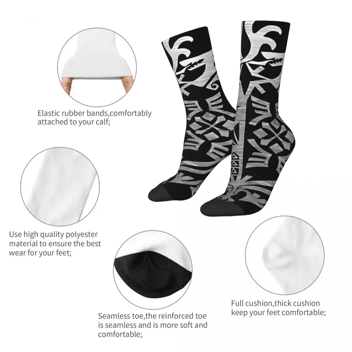 Tribal Wyvern Socks – Black & Silver Monster Hunter