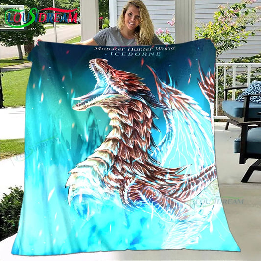 World Iceborne Dragon Battle Blanket – Blue & White