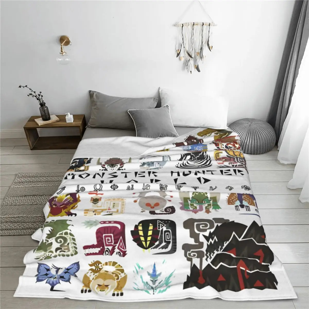 Monster Hunter World 30 Monster Logo Blanket - White